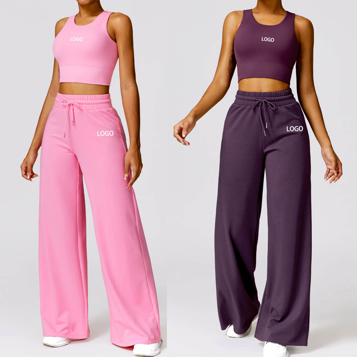 New High Quality Sportswear 2 Piece Suit Sports Tank Top Wide Leg Flare Pants Set Custom Workout Wear Gym Fitness Women Yoga Set