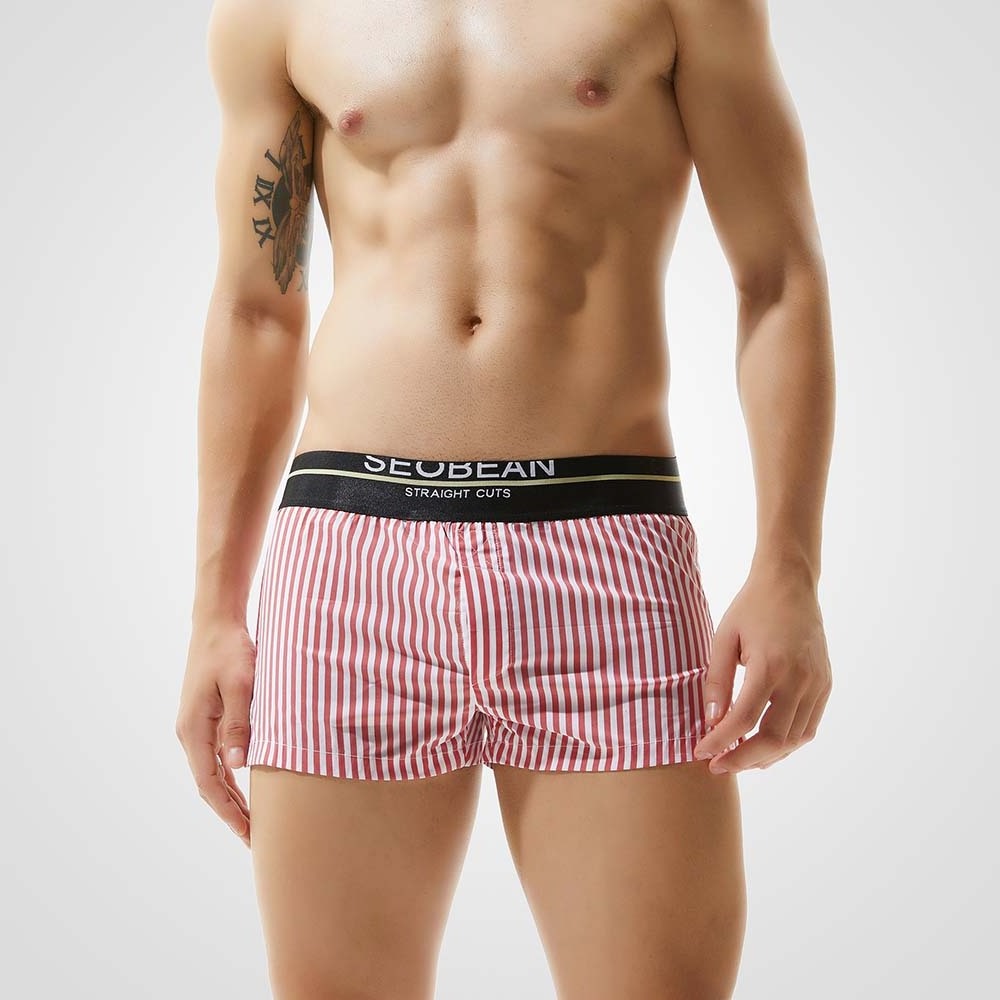 Wholesale Men Underwear Home Indoor Casual Stripe Arrow Short Pants Boxers Sleepwear Front Open Plus Size 100% Cotton Underwear