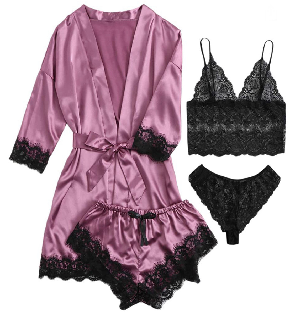 Sexy nighty sexy lingerie women silki Robe Sleepwear Sleeping Robes 4 pieces set valentine's day lingerie vendor for lingerie