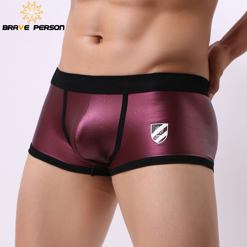 Wholesale Sexy Boxer Shorts Men Faux Leather Club Trunks Underwear Men Faux Leather Panties Man