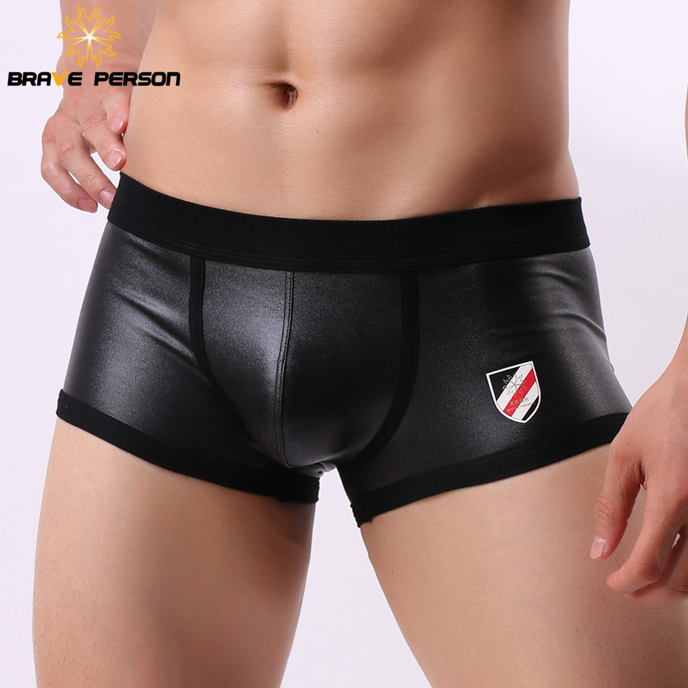 Wholesale Sexy Boxer Shorts Men Faux Leather Club Trunks Underwear Men Faux Leather Panties Man