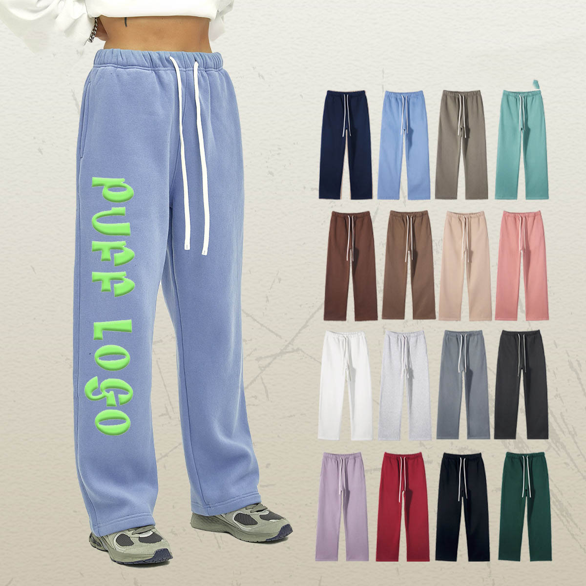 Puff Printing Blank Straight Wide Leg Flared Sweatpants Men Women's Cotton Joggers Sports Pants for Men pantalones de hombre