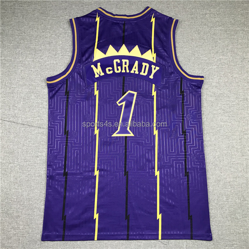 throwback retro classic toronto city 1 Tracy McGrady purple white striped split stitched embroidery jersey