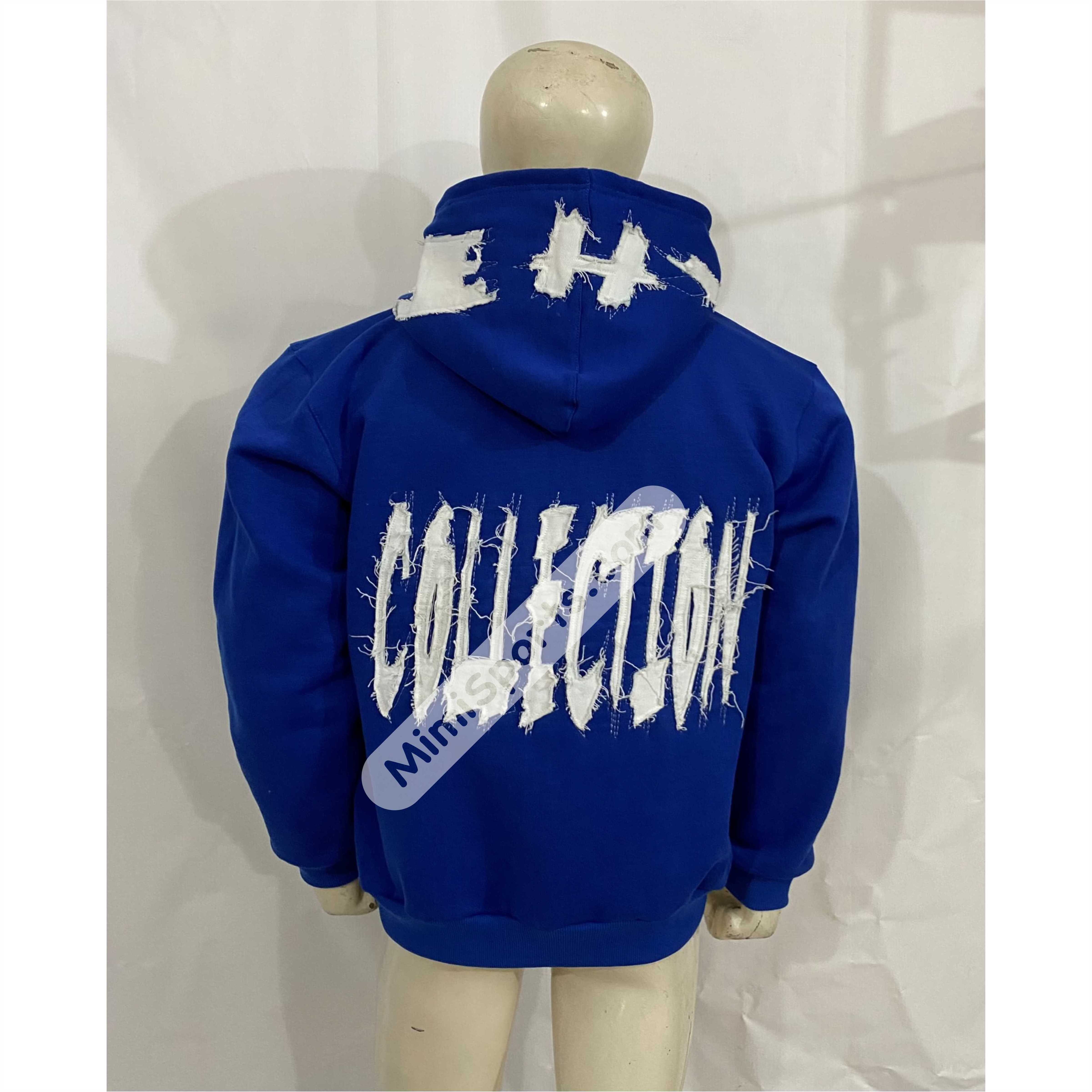 Trending Blue hoodie Distressed Embroidery cotton french terry sweatshirts Puff Print Neon Green acid wash Sun faded hoodies