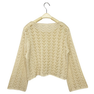 Newest sale popular design ladies short pullover fashion crochet hollow out see-through girls stylish knitted women sweater