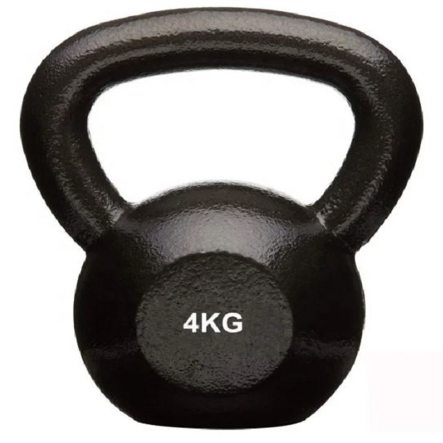 Wholesale Fitness 4 kg Ergonomic Grip Custom Logo Single Black Color Powder Coated Cast Iron Kettlebell Set