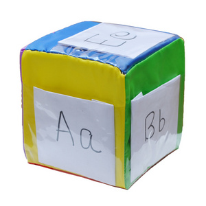 Kids play soft foam cube blocks with pocket for keeping cards with alphabets or numbers indoor play assorted colors