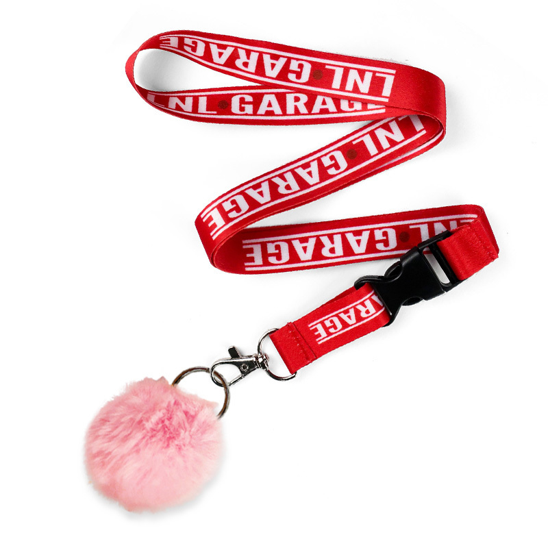 Custom lanyards accessories key chain printed polyester lanyard with pompom ball