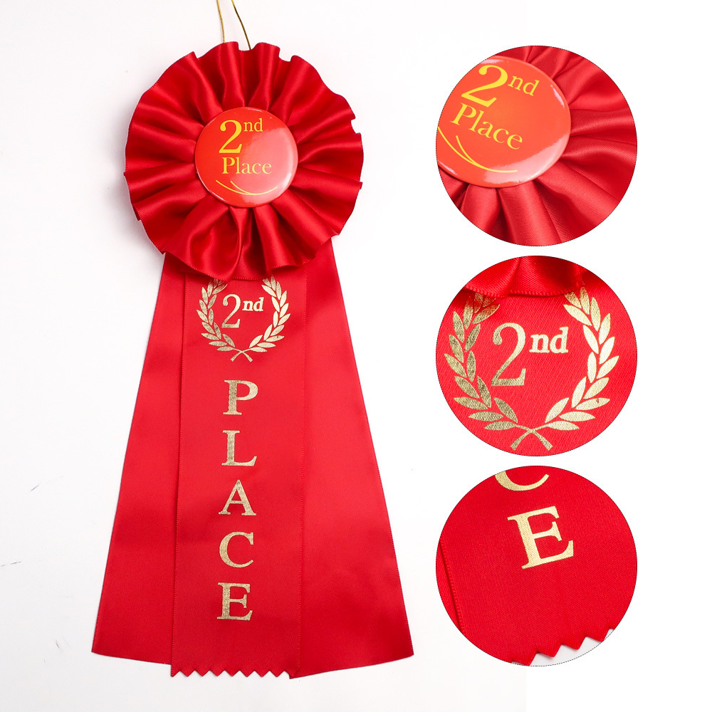 manufacturer custom logo Satin ribbon Award Rosette Badge