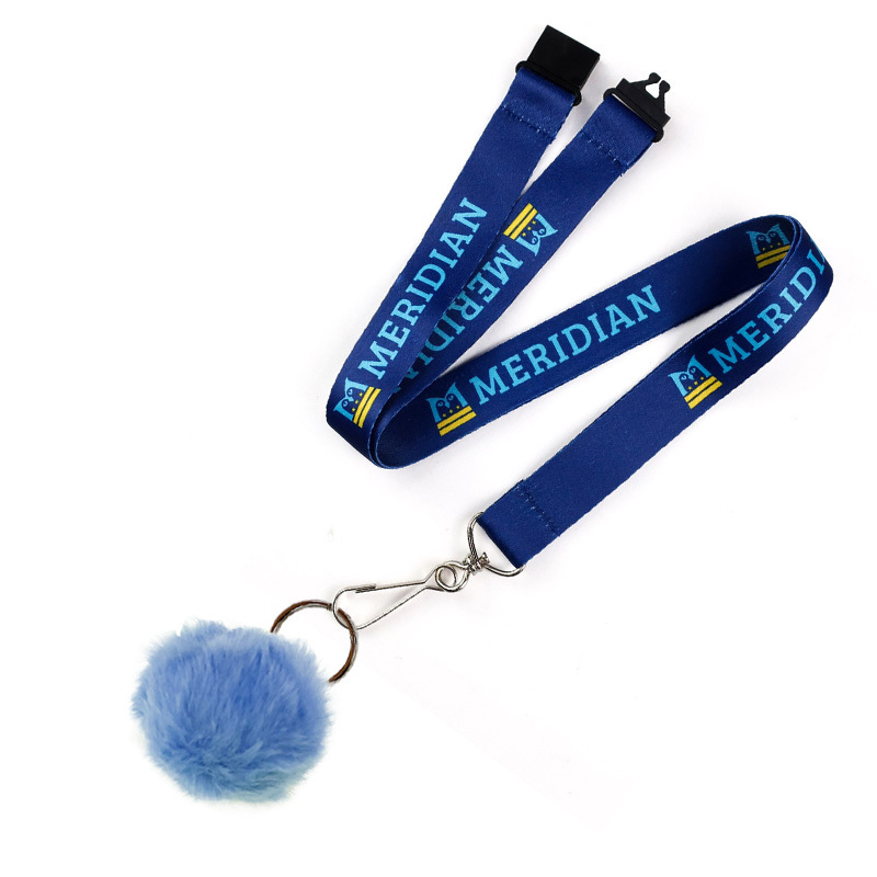 Custom lanyards accessories key chain printed polyester lanyard with pompom ball