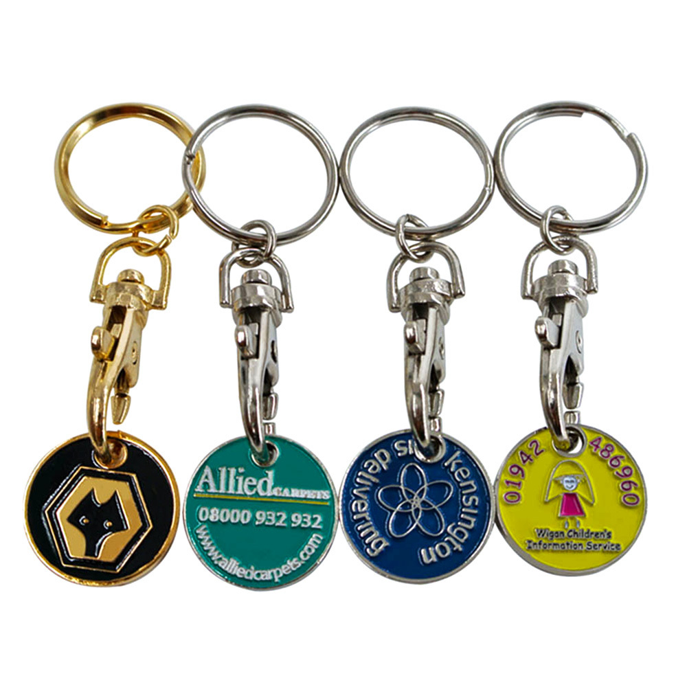 Custom coin keychain trolly coin key ring shopping trolley coin key chain holders