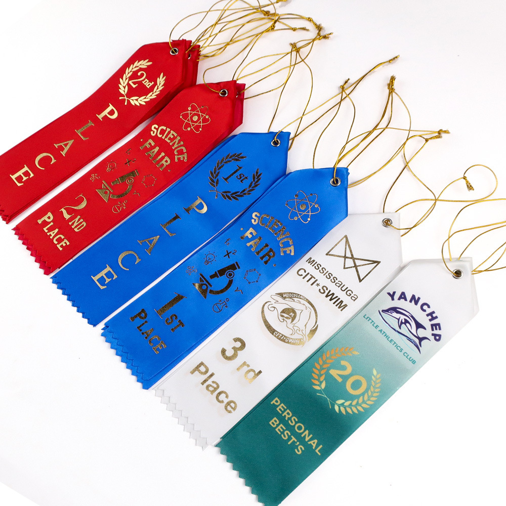 manufacturer custom logo Satin ribbon Award Rosette Badge