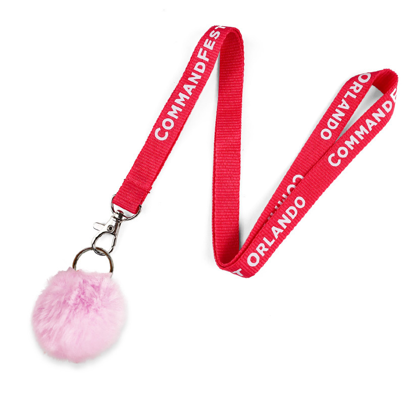 Custom lanyards accessories key chain printed polyester lanyard with pompom ball