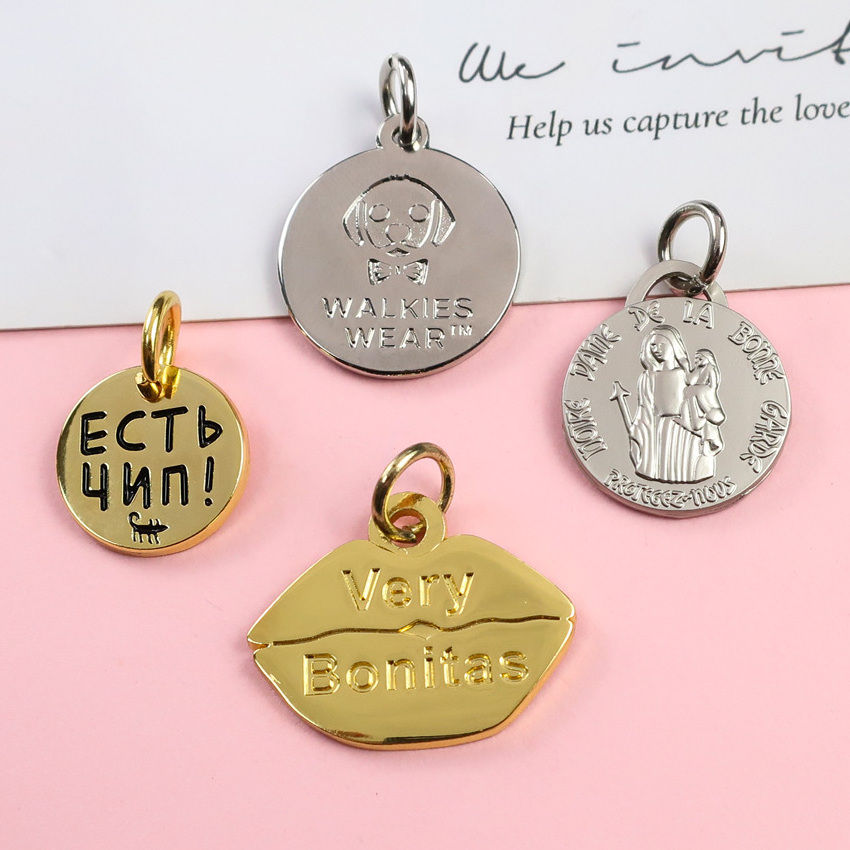 Personalized alloy necklace charms and pendants custom made metal logo gold plated enamel pendants