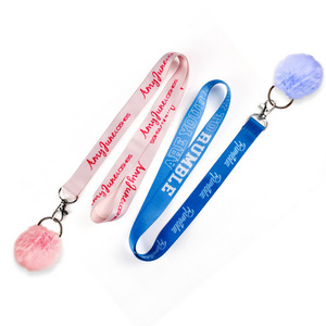 Custom lanyards accessories key chain printed polyester lanyard with pompom ball