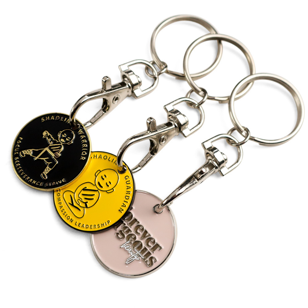 metal custom logo Canada double loonie coin and quarter coin shopping cart token key chain