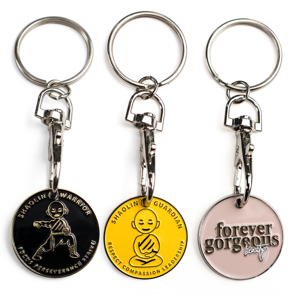 Custom coin keychain trolly coin key ring shopping trolley coin key chain holders