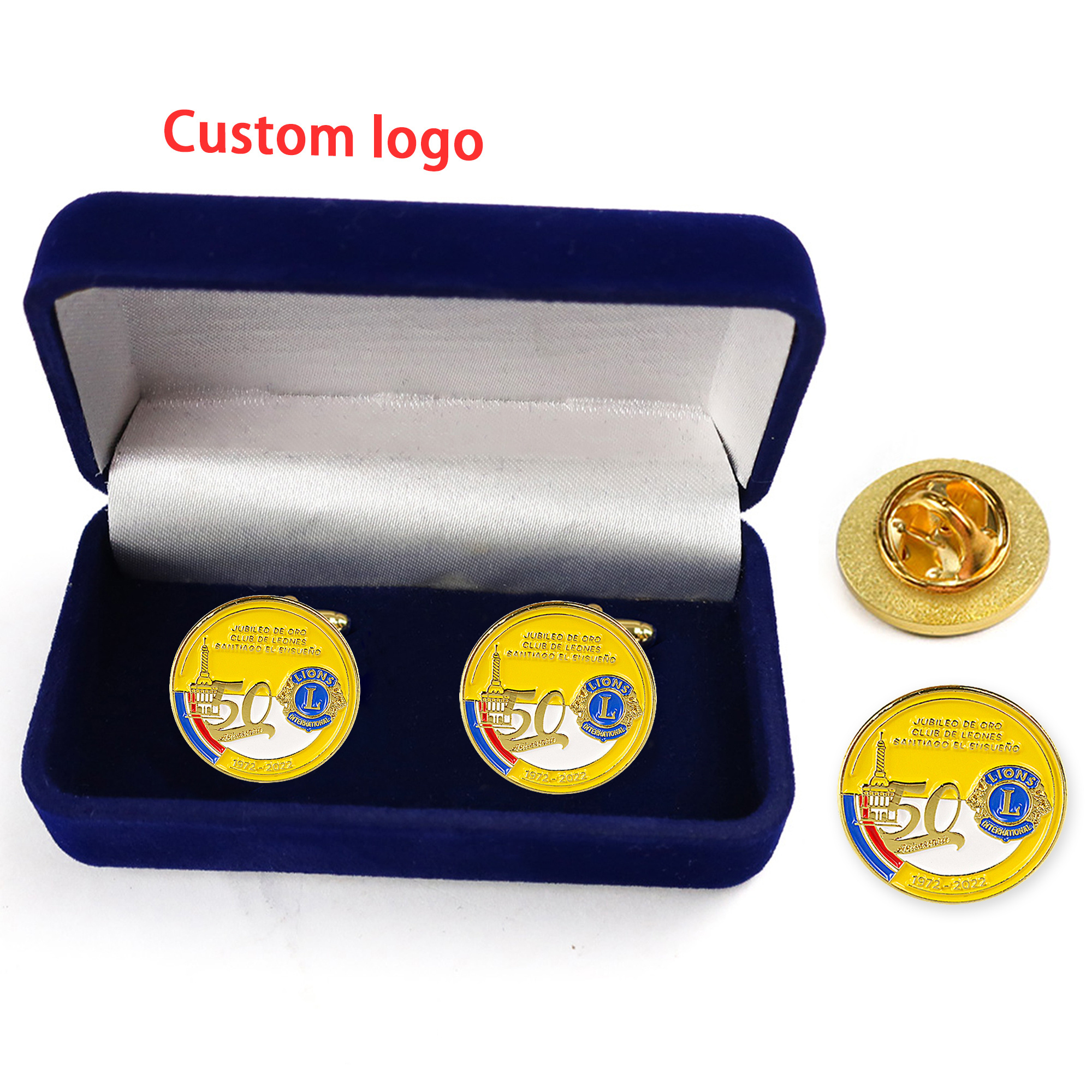 High quality cheap cuff links tie clips lions club custom logo luxury enamel mens cufflink factory