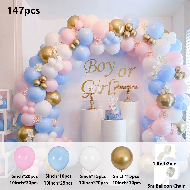 Baby Shower Decorations Macaron White Pink Blue Gold Balloon Arch Kit Wedding Birthday Boy Or Girl Gender Reveal Party Balloon