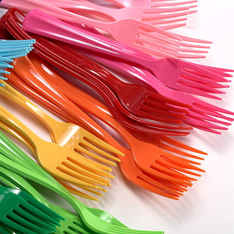 Touch of Color Premium Plastic Cutlery Forks Knives Spoons Pastel Blue Yellow Pink Black Purple Green Disposable Tableware