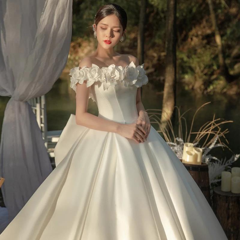 SUNNY Satin Main Wedding Dress Super Fairy Temperament Big Train Elegant Wedding Dress