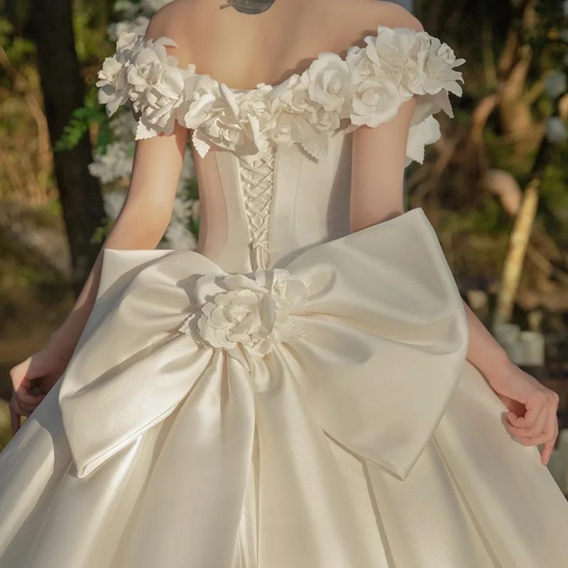 SUNNY Satin Main Wedding Dress Super Fairy Temperament Big Train Elegant Wedding Dress