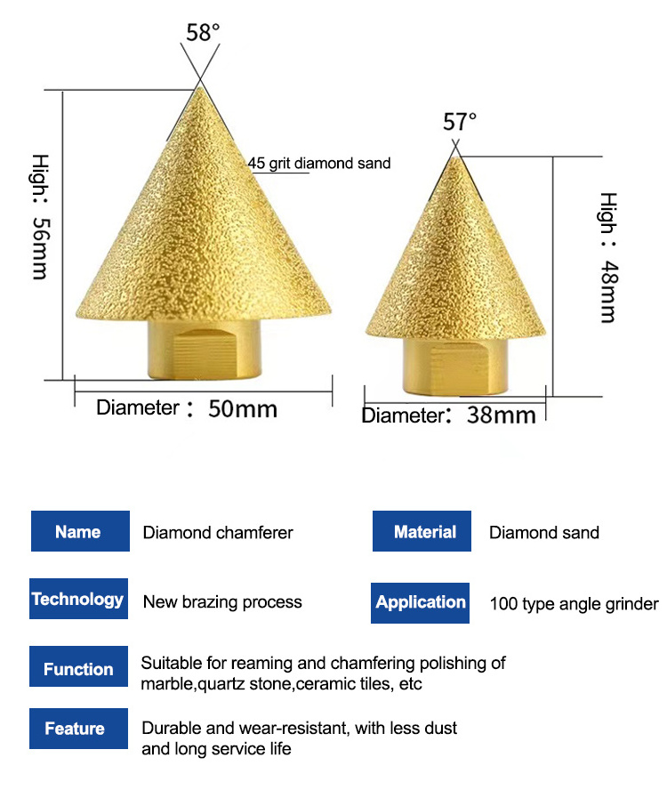 Vacuum Brazed Diamond Milling Tool Chamfer Bit Finger Bit For Marble Granite Ceramic Tile Angle Grinder Milling Tools