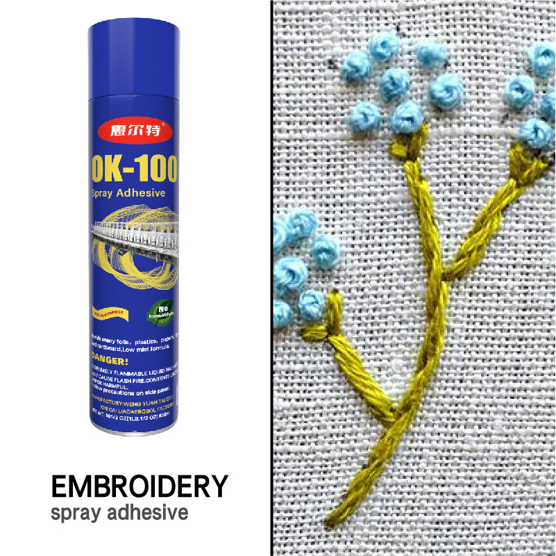 Factory Wholesale Tempeorary Embroidery Aerosol Adhesive Spray Glue OK-100 For Embroidery Patches Lace