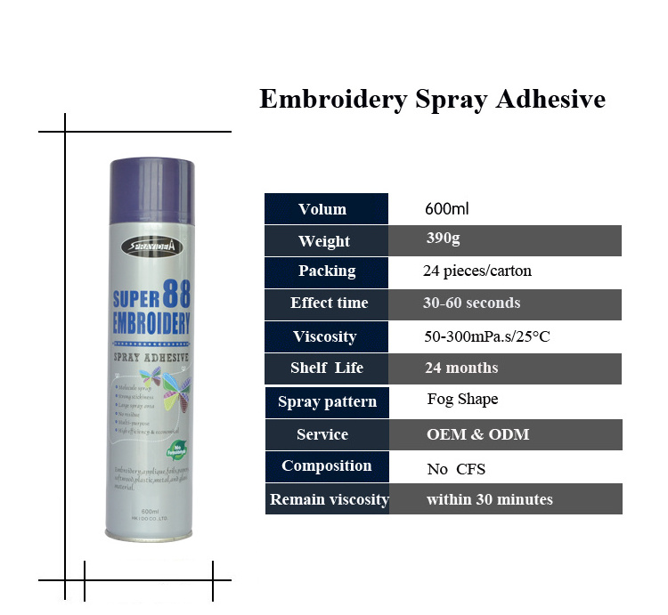 Super 88 Eco-Friendly Embroidery Aerosol Glue Low Odor SBS Based Fabric Adhesive Spray