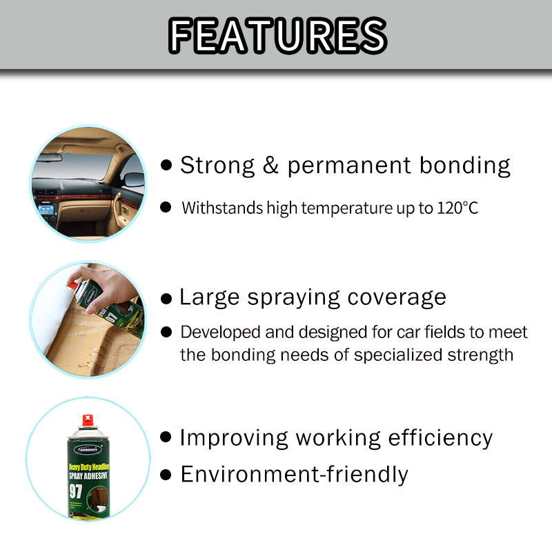 Sprayidea 97 Heavy Duty White Glue Spray High Temp Car Headliner Adhesive for Vehicle Trimming Construction Leather Application