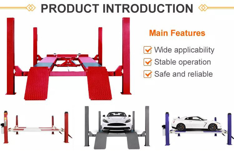 Ce approved 5000 kg hydraulic 4 columns wheel alignment four post car lift machine 4 post car lift with jacks