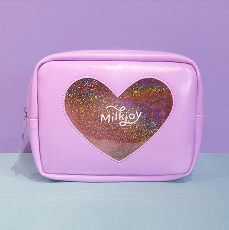 Custom Girls Travel Clutch Purse Transparent Clear Sparkle Heart Window Makeup Bag Holographic Amenity Women Cosmetic Bag