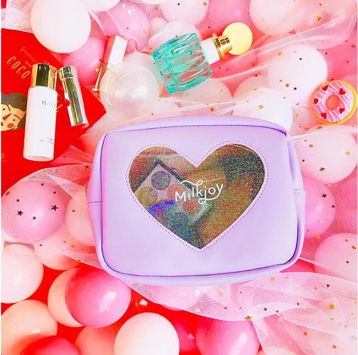 Custom Girls Travel Clutch Purse Transparent Clear Sparkle Heart Window Makeup Bag Holographic Amenity Women Cosmetic Bag