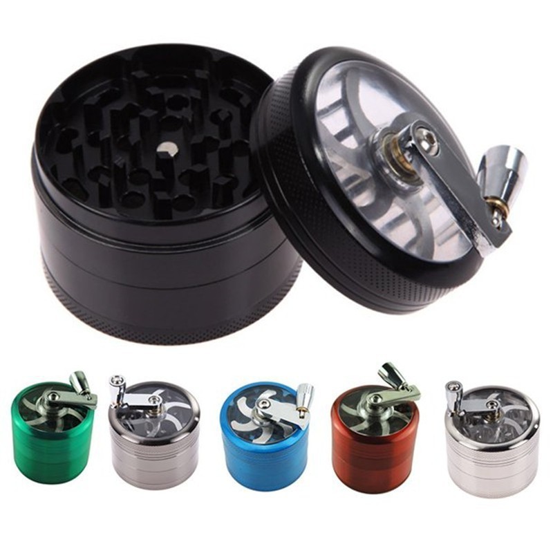 Metal Zinc Alloy Tobacco 40mm zinc alloy smoke grinder with 4-layer hand cranked metal grinder and handle Grinder