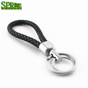 Various color Men Braided make Leather Keychain With double Ring Car braided keychain laser logo available