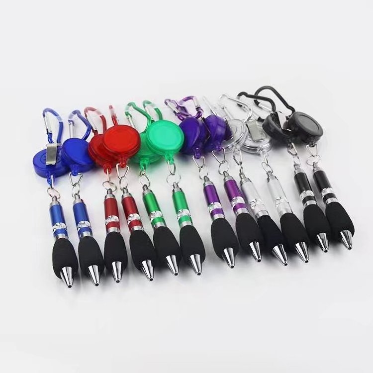 Promotional Gift Pen Custom Carabiner Hooks Badge Holder With Metal Ball Point Pen Set