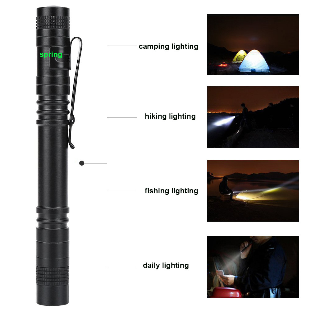 Quality Flashlight AAA Battery Aluminum Waterproof Lighting Portable LED Torch Pen Clip Light