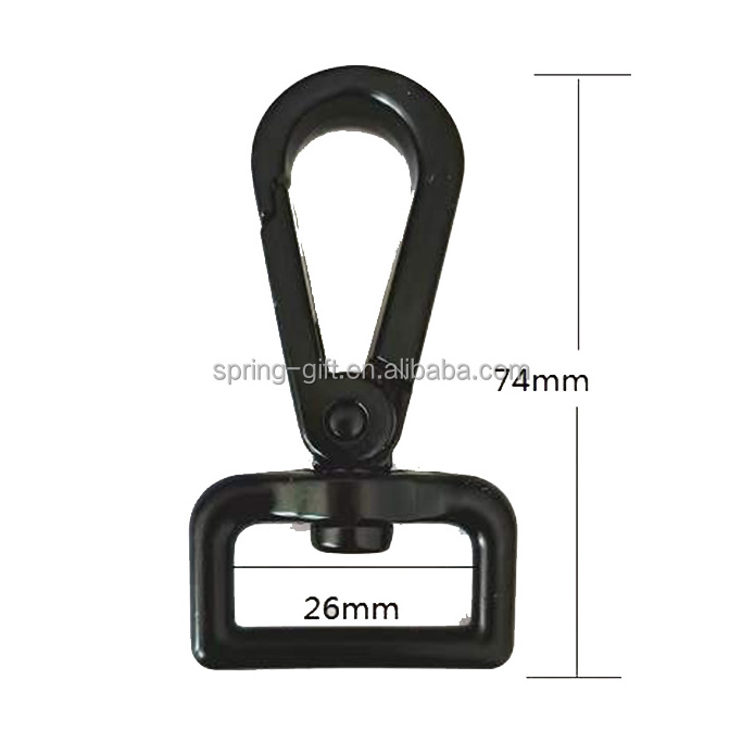 High Quality Metal Dog Electrophoresis Luggage Accessories Zinc Alloy Bolt Safety Bag Carabiner With Eye Black Swivel Snap Hook