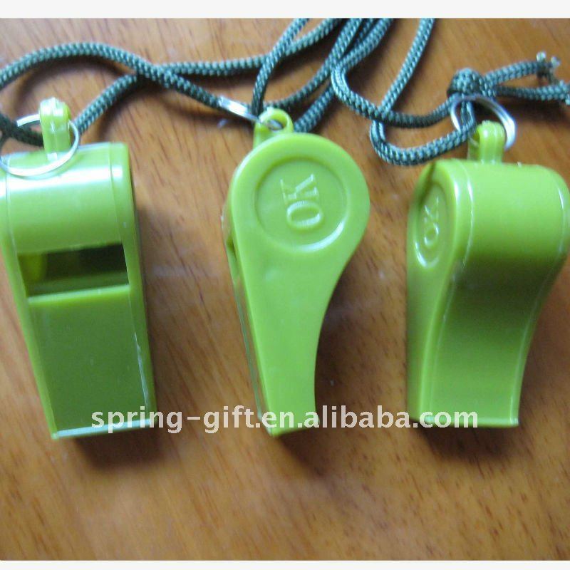 very cheap plastic OK whistle with cord cheap whistles