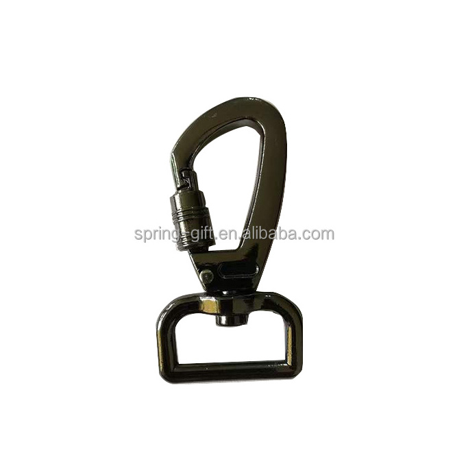 High Quality Metal Dog Electrophoresis Luggage Accessories Zinc Alloy Bolt Safety Bag Carabiner With Eye Black Swivel Snap Hook