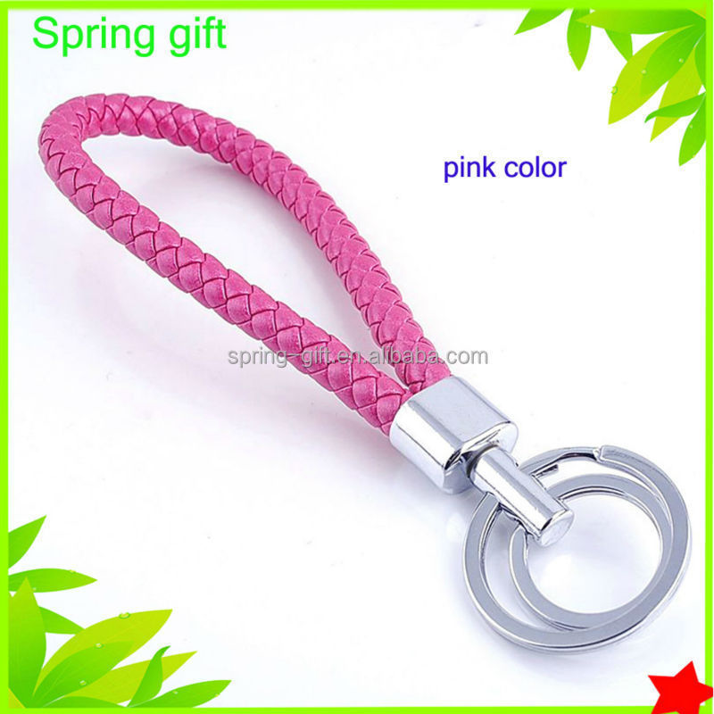 Various color Men Braided make Leather Keychain With double Ring Car braided keychain laser logo available