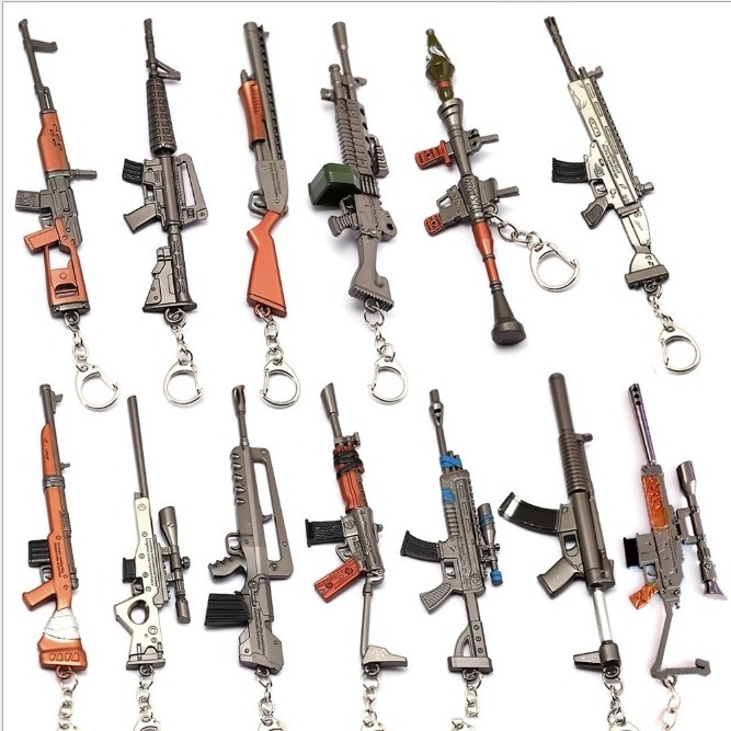 Games  model Exquisite Mini gun knife keychain , metal fans key ring , Sub machine Automatic rifle key chain