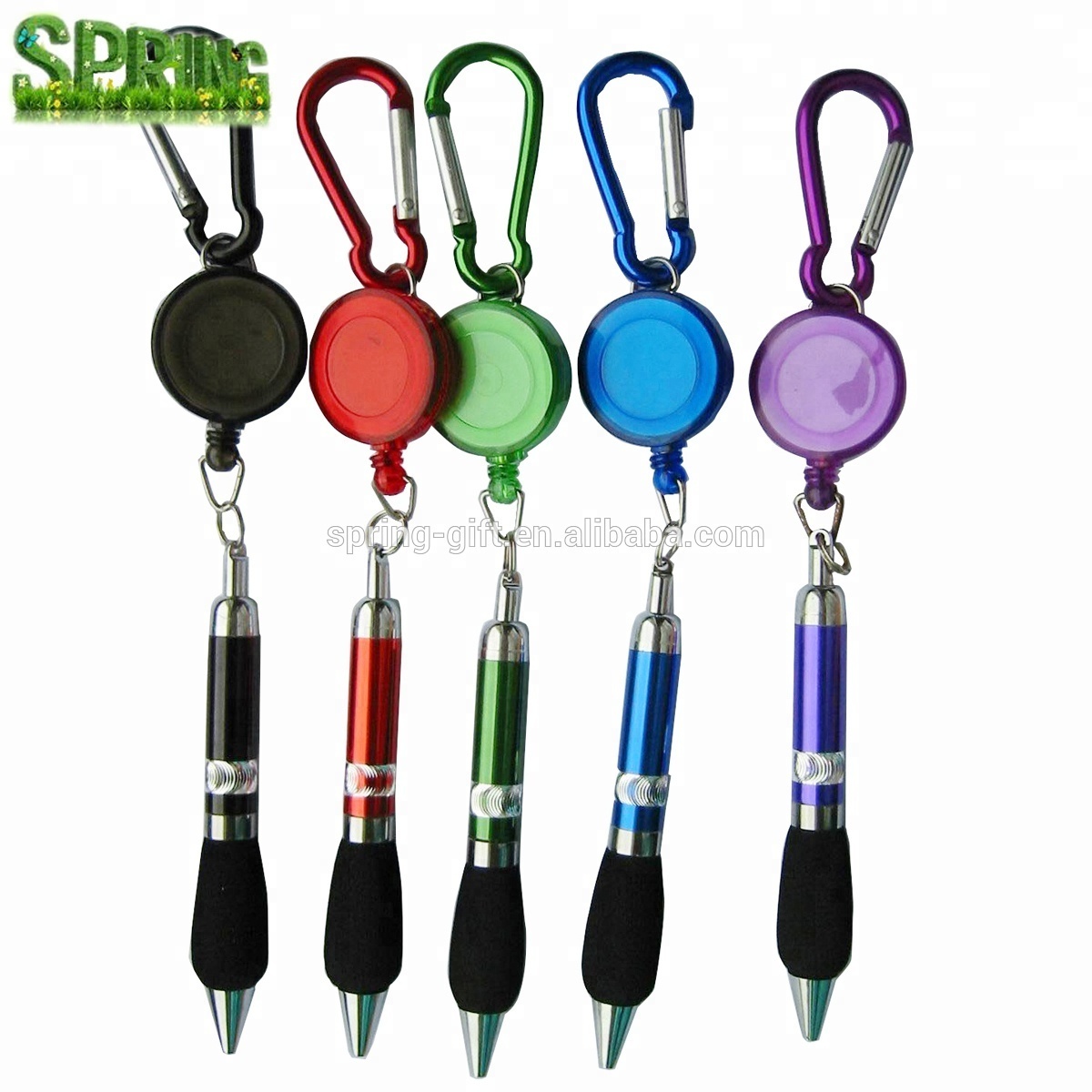 Promotional Gift Pen Custom Carabiner Hooks Badge Holder With Metal Ball Point Pen Set