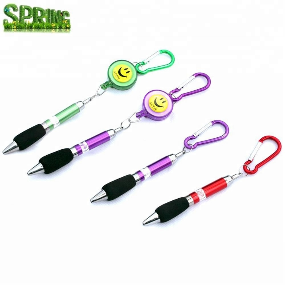 Promotional Gift Pen Custom Carabiner Hooks Badge Holder With Metal Ball Point Pen Set