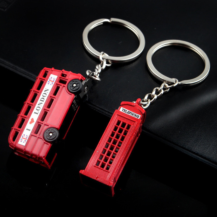 Promotion gift mini british U K Classic style phone booth keychain , england london double bus design Souvenirs key ring