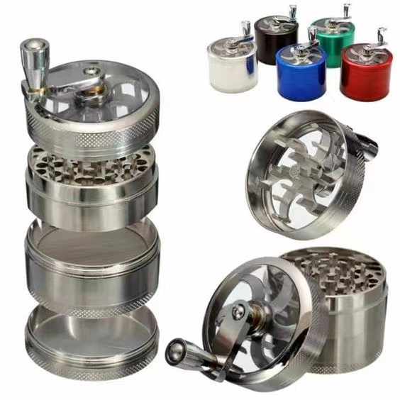 Metal Zinc Alloy Tobacco 40mm zinc alloy smoke grinder with 4-layer hand cranked metal grinder and handle Grinder