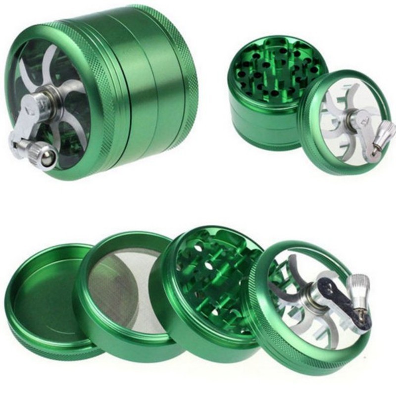 Metal Zinc Alloy Tobacco 40mm zinc alloy smoke grinder with 4-layer hand cranked metal grinder and handle Grinder