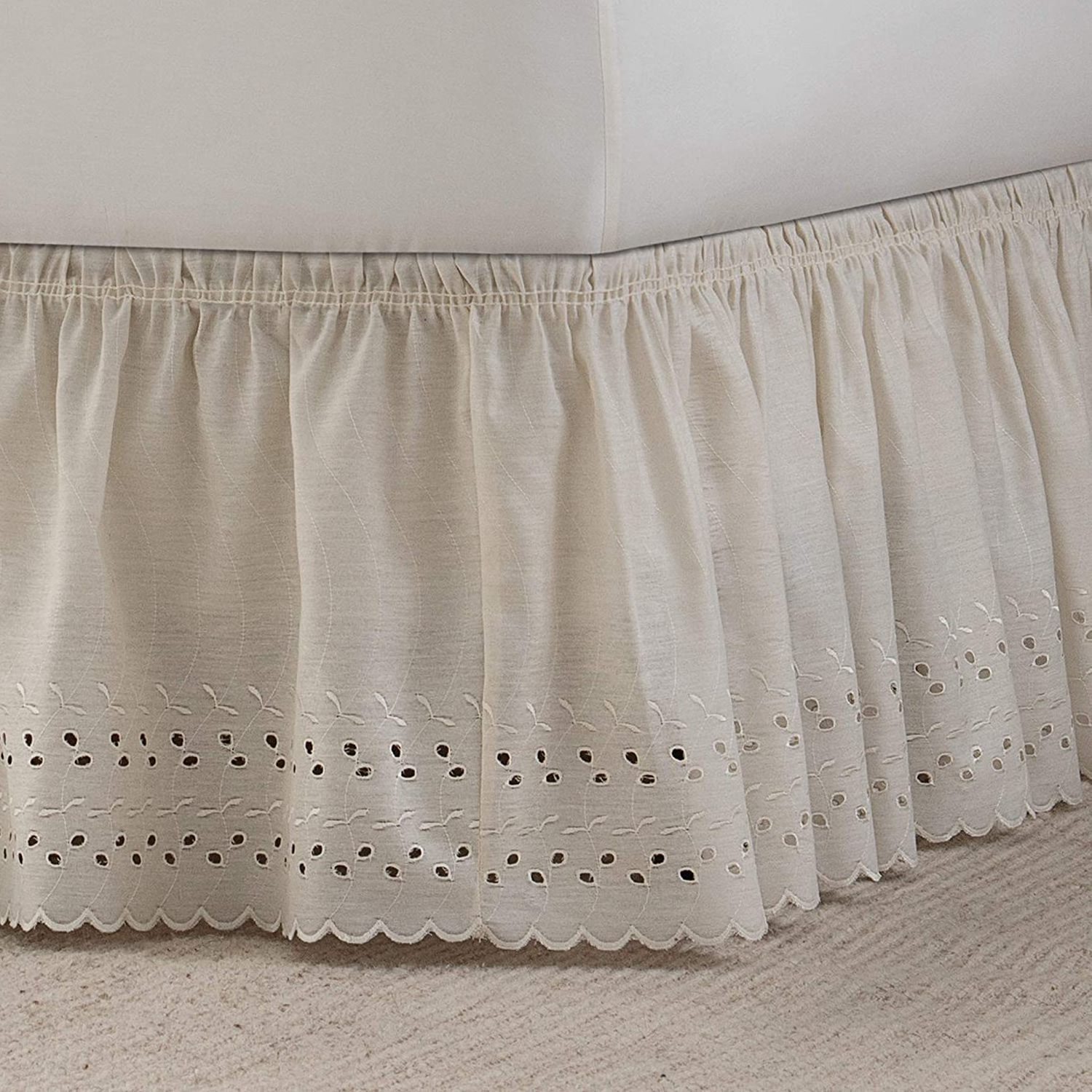 Ruffled Bed Skirt with Split Corners Queen Size (12 Inch Drop) Platform Dust Ruffle Gathered Bedskirt