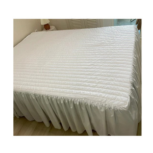 home TextileQuilted mattress protector cover bed fitted cover elastic band bed frill skirt cover Princess Style Bed Skirt