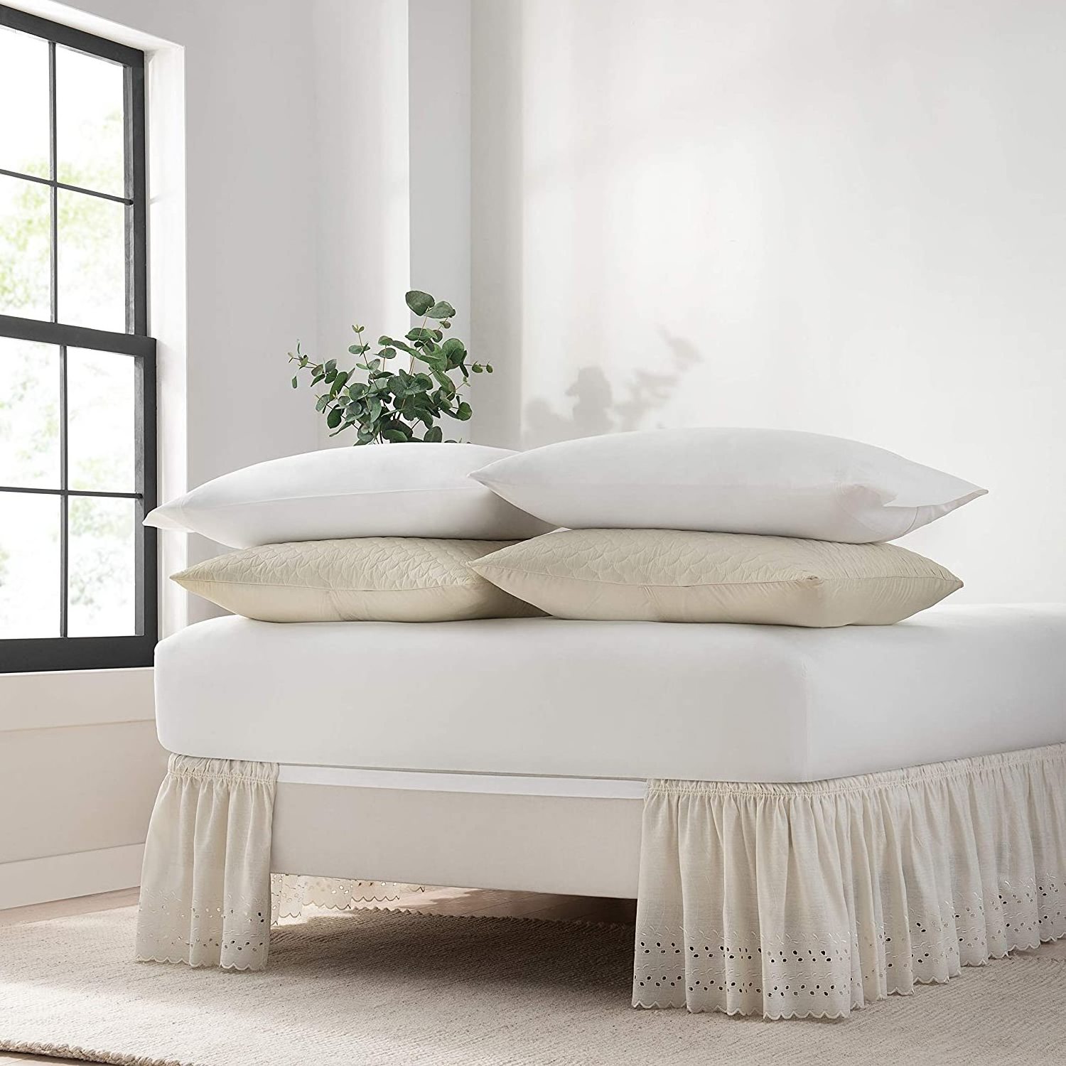 Ruffled Bed Skirt with Split Corners Queen Size (12 Inch Drop) Platform Dust Ruffle Gathered Bedskirt